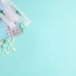 a group of medical supplies on a blue background